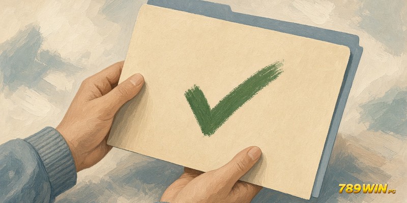 Người dùng cầm hồ sơ cá nhân có dấu tích xác nhận