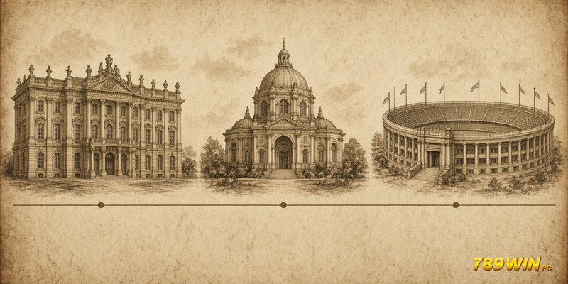 Dòng thời gian kiến trúc từ sảnh baroque đến sân vận động cổ