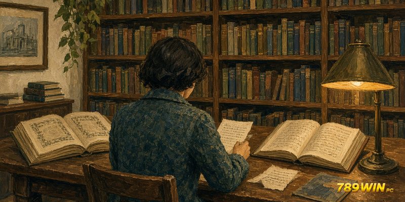 Biên tập viên đối chiếu sách cổ trong thư viện