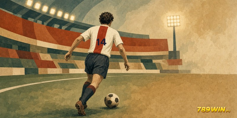 Tranh minh hoạ Johan Cruyff dẫn bóng – 789win
