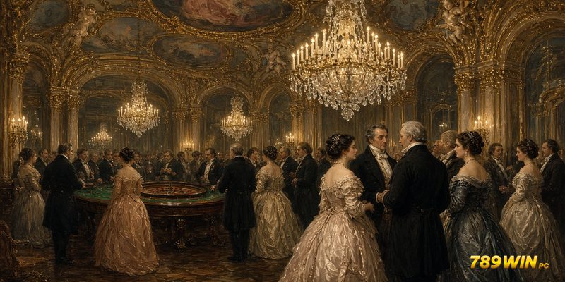 Sảnh tân baroque thế kỷ 19 trong Kurhaus đông khách quý tộc dưới đèn chùm
