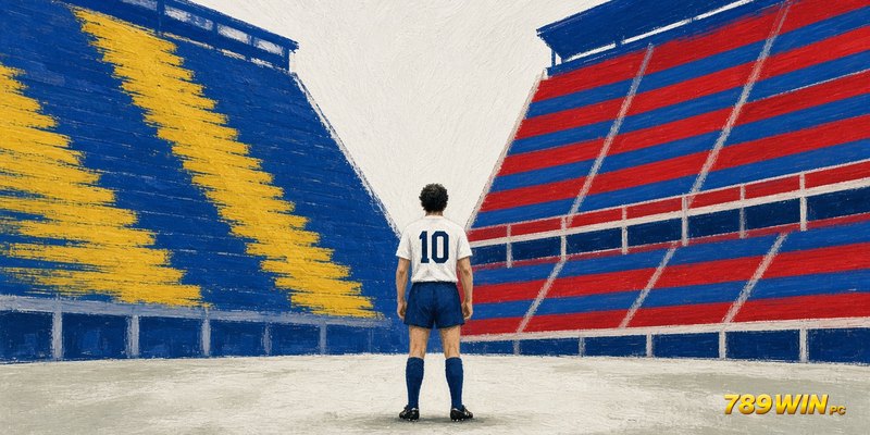 Hai khán đài tượng trưng chặng Boca Juniors và Barcelona